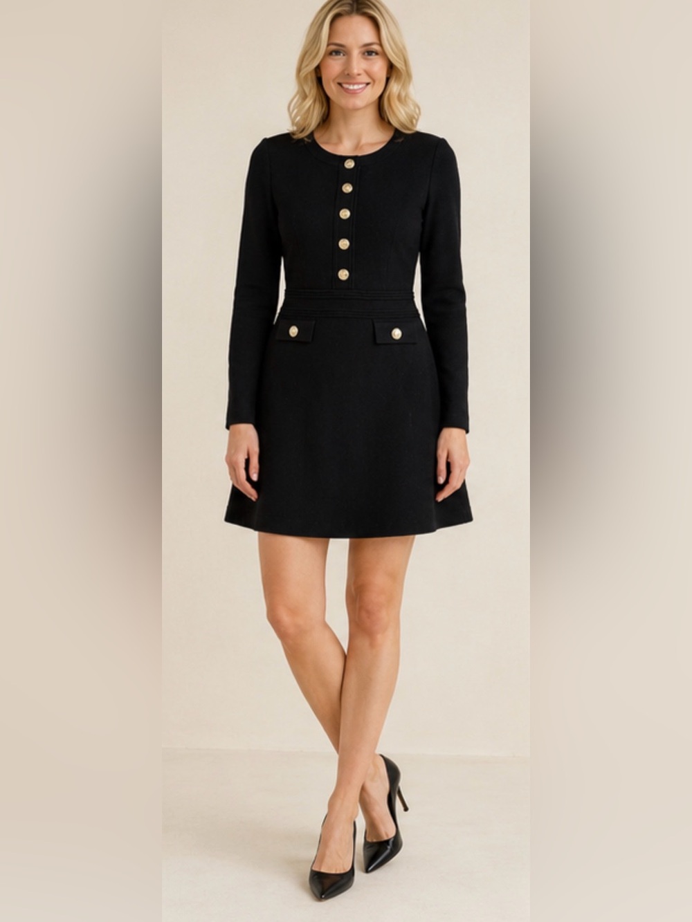 NENONA Black Knit Gold Button A-Line Sweater Mini Dress Size XL